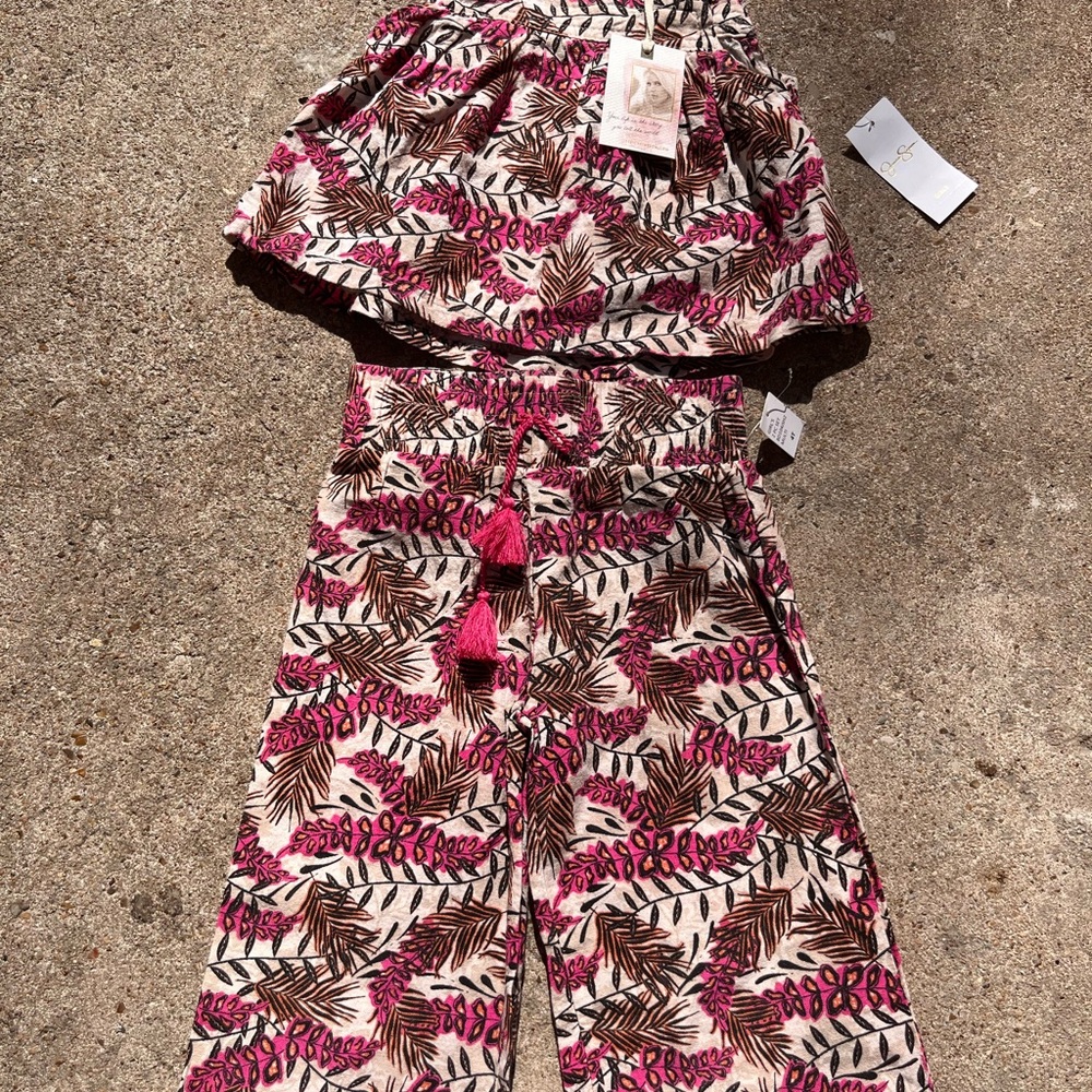Jessica Kids Set in Pink and Brown Leaf Print